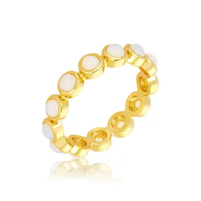 14k Gold Plated 4mm Bezeled Opalite Eternity Band Ring