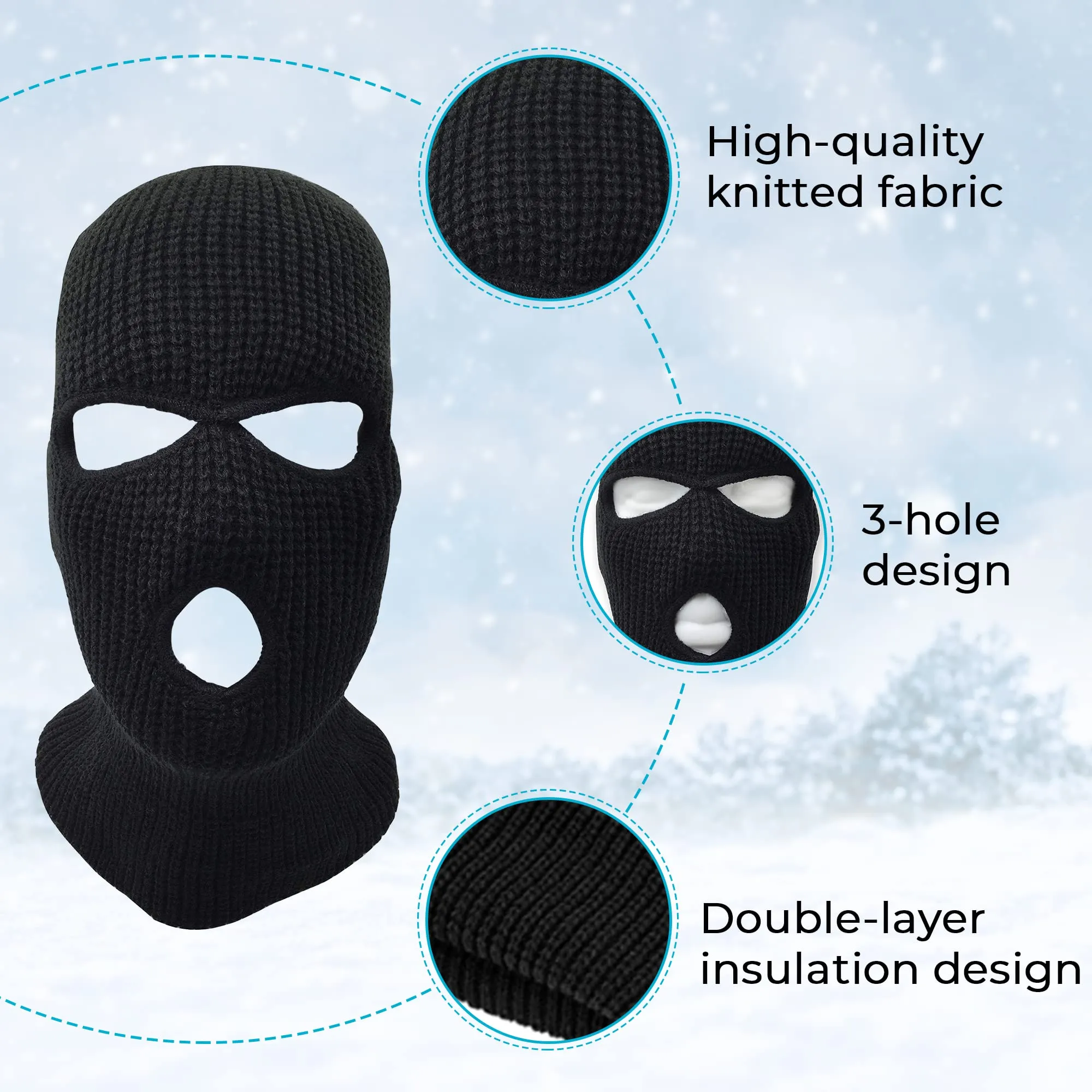 3 Hole Knitted Full Face Ski Mask Winter Balaclava Face Cover for Outdoor Sports