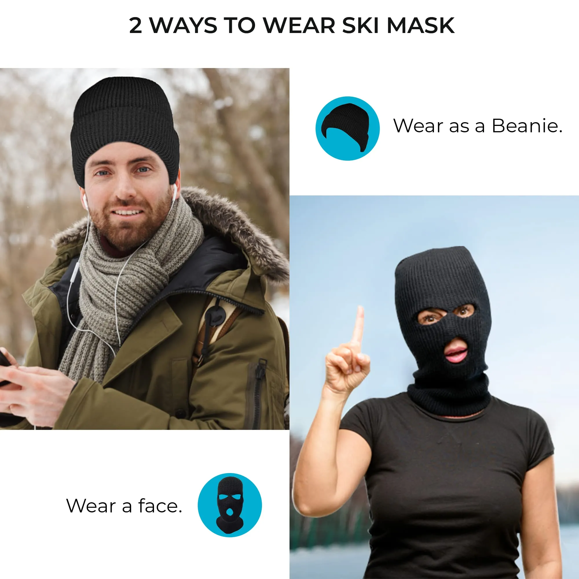 3 Hole Knitted Full Face Ski Mask Winter Balaclava Face Cover for Outdoor Sports
