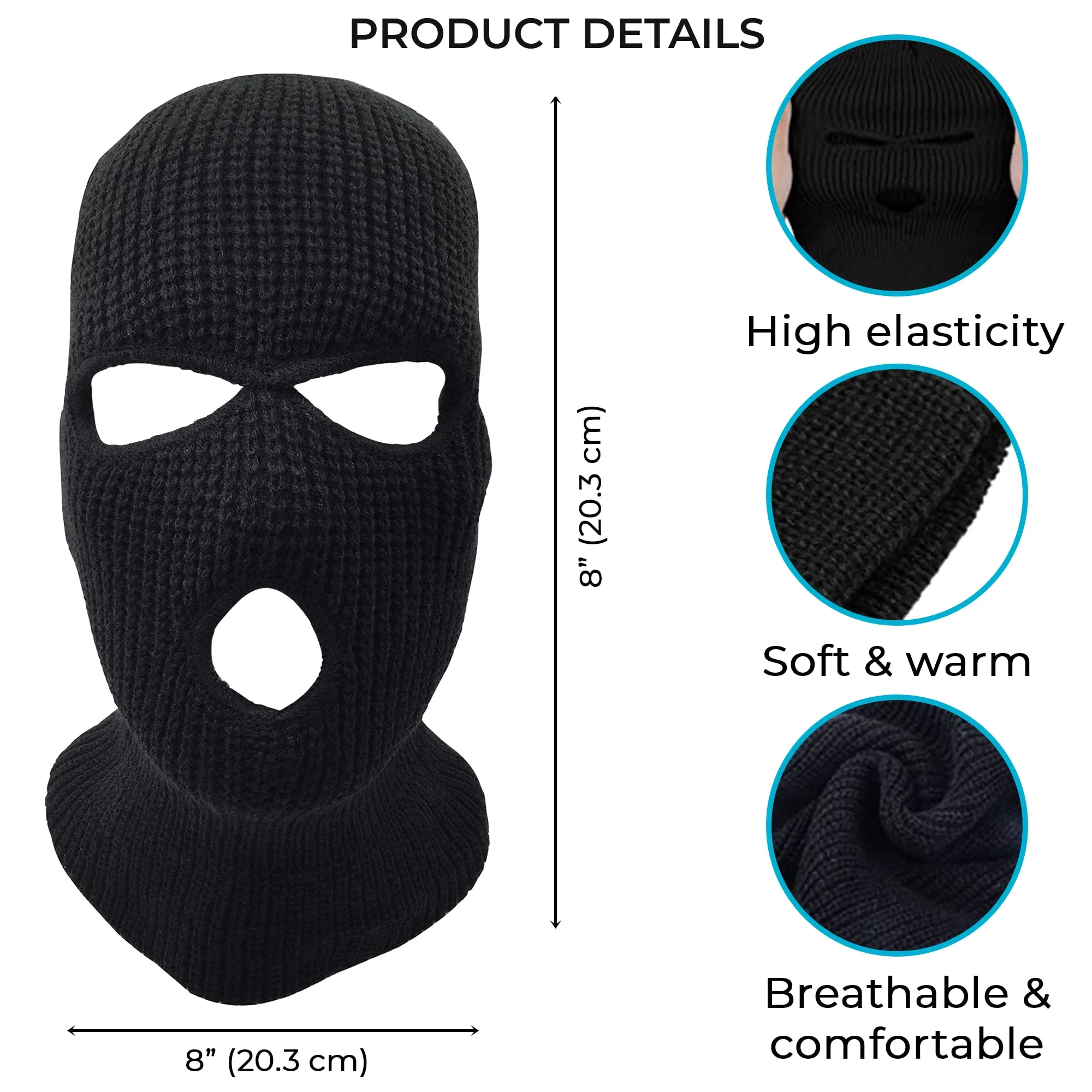 3 Hole Knitted Full Face Ski Mask Winter Balaclava Face Cover for Outdoor Sports