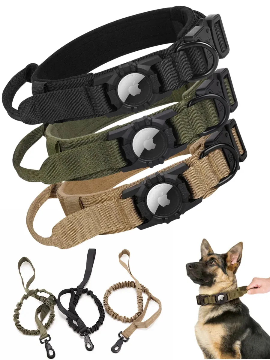 Adjustable Nylon AirTag Holder Dog Collar  Metal Buckle Pet Tactical Collar Dog Accessories Anti Lost and Pet Dogs Tracking Safe