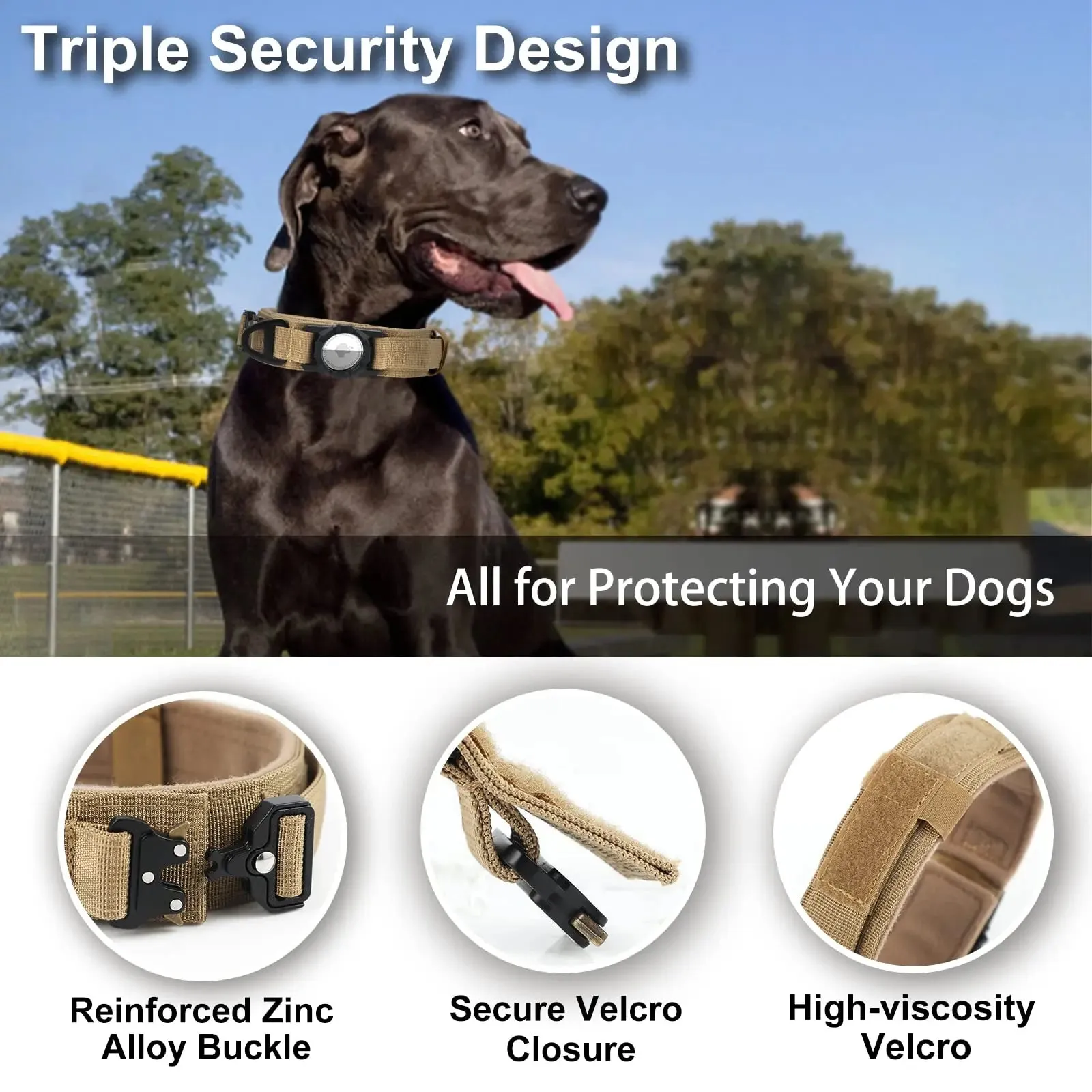Adjustable Nylon AirTag Holder Dog Collar  Metal Buckle Pet Tactical Collar Dog Accessories Anti Lost and Pet Dogs Tracking Safe
