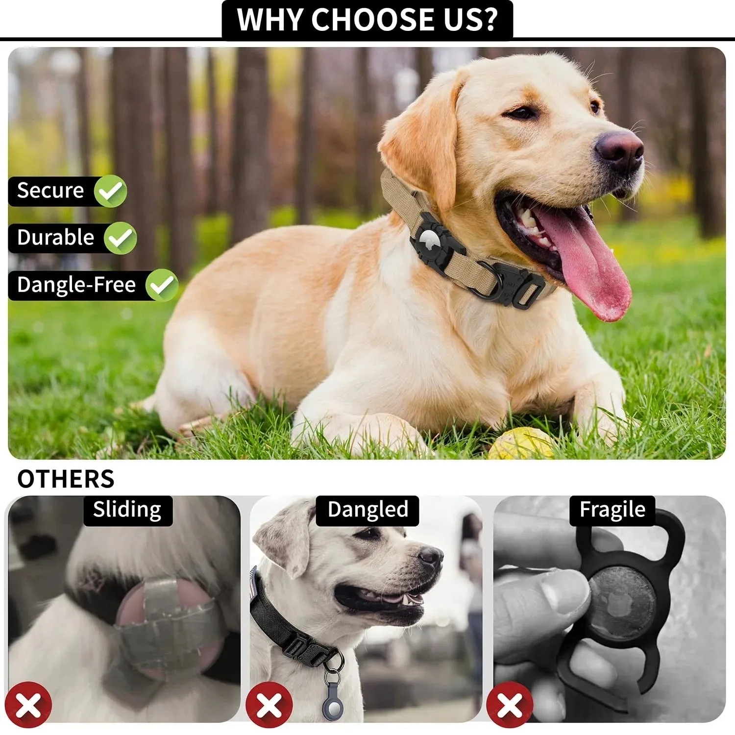 Adjustable Nylon AirTag Holder Dog Collar  Metal Buckle Pet Tactical Collar Dog Accessories Anti Lost and Pet Dogs Tracking Safe