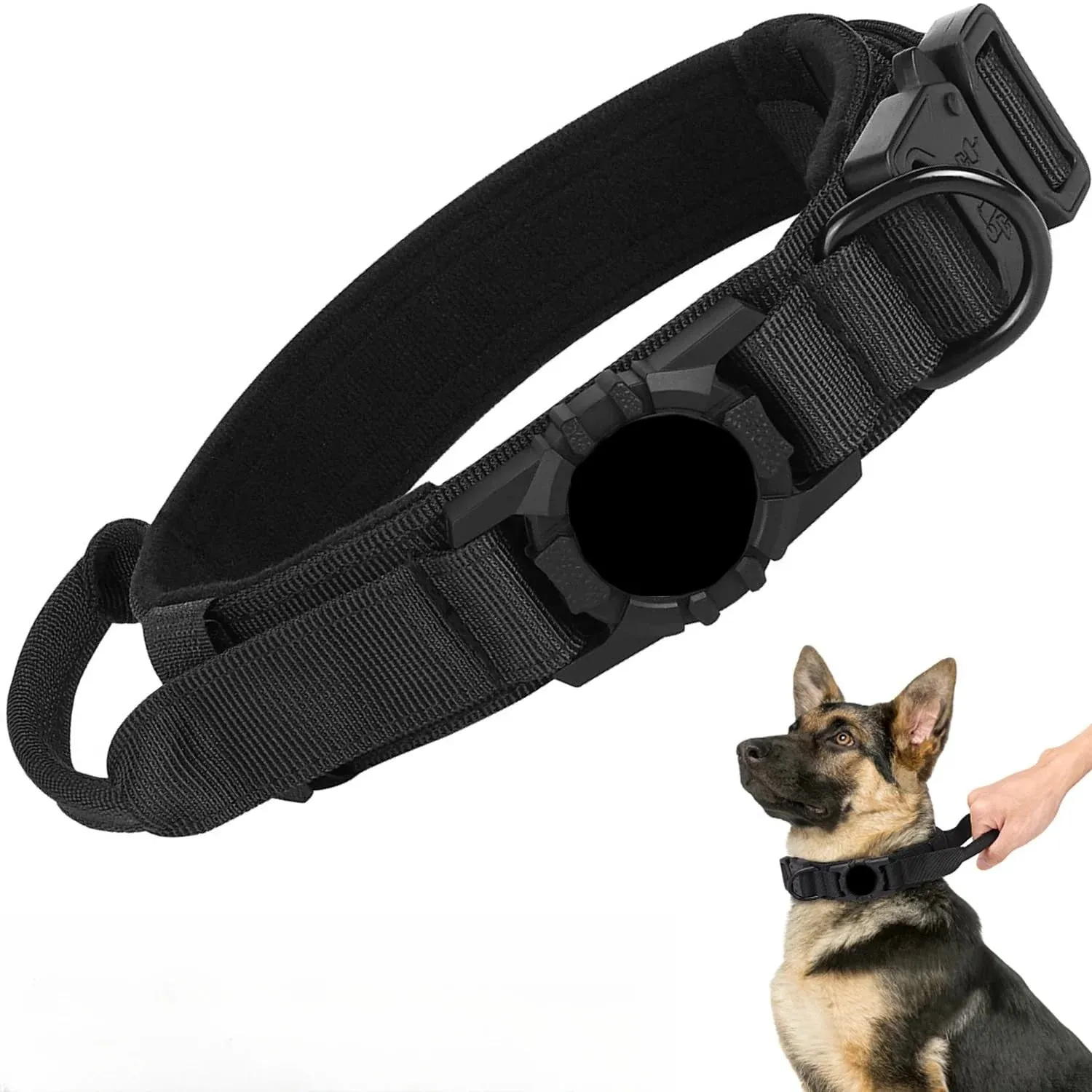 Adjustable Nylon AirTag Holder Dog Collar  Metal Buckle Pet Tactical Collar Dog Accessories Anti Lost and Pet Dogs Tracking Safe