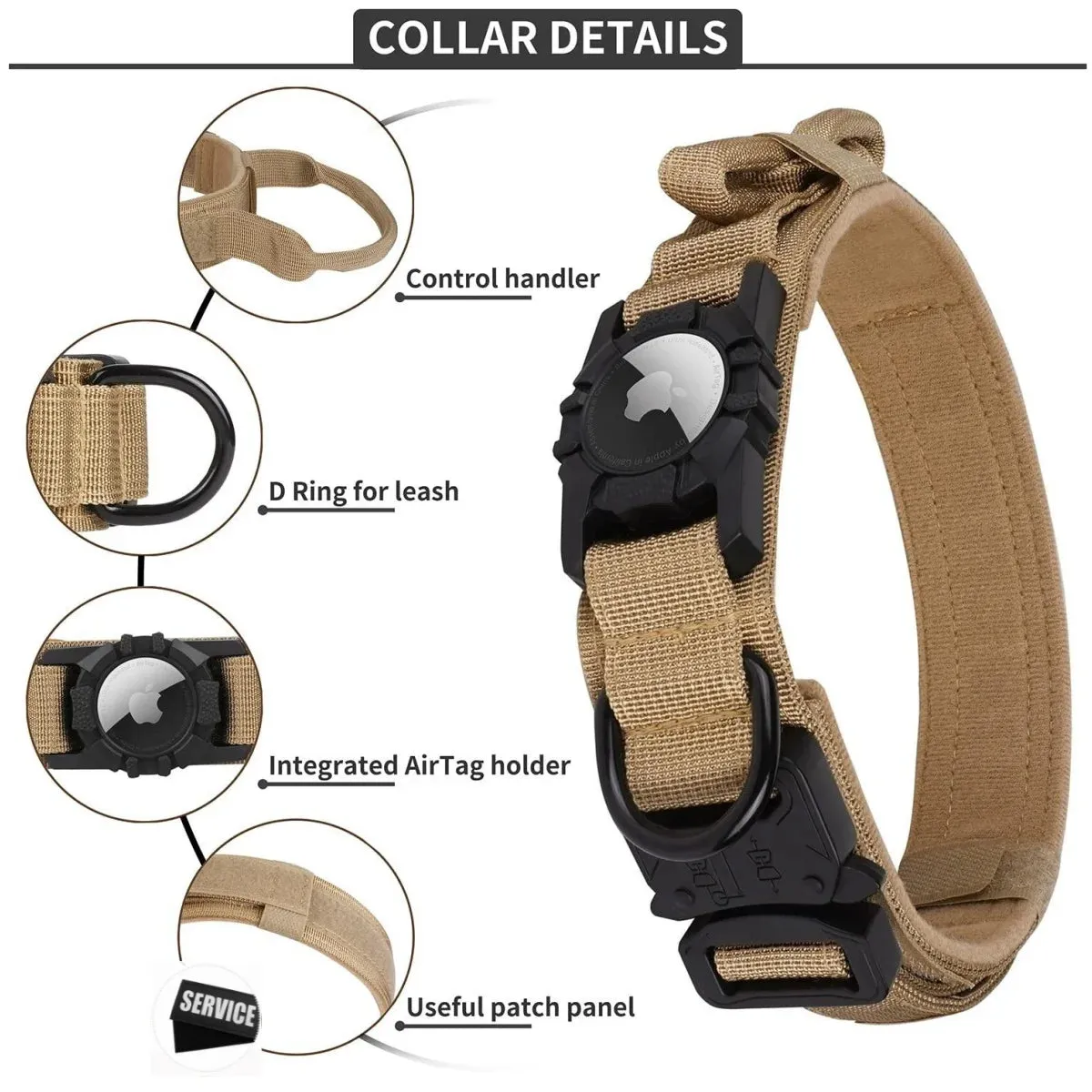 Adjustable Nylon AirTag Holder Dog Collar  Metal Buckle Pet Tactical Collar Dog Accessories Anti Lost and Pet Dogs Tracking Safe