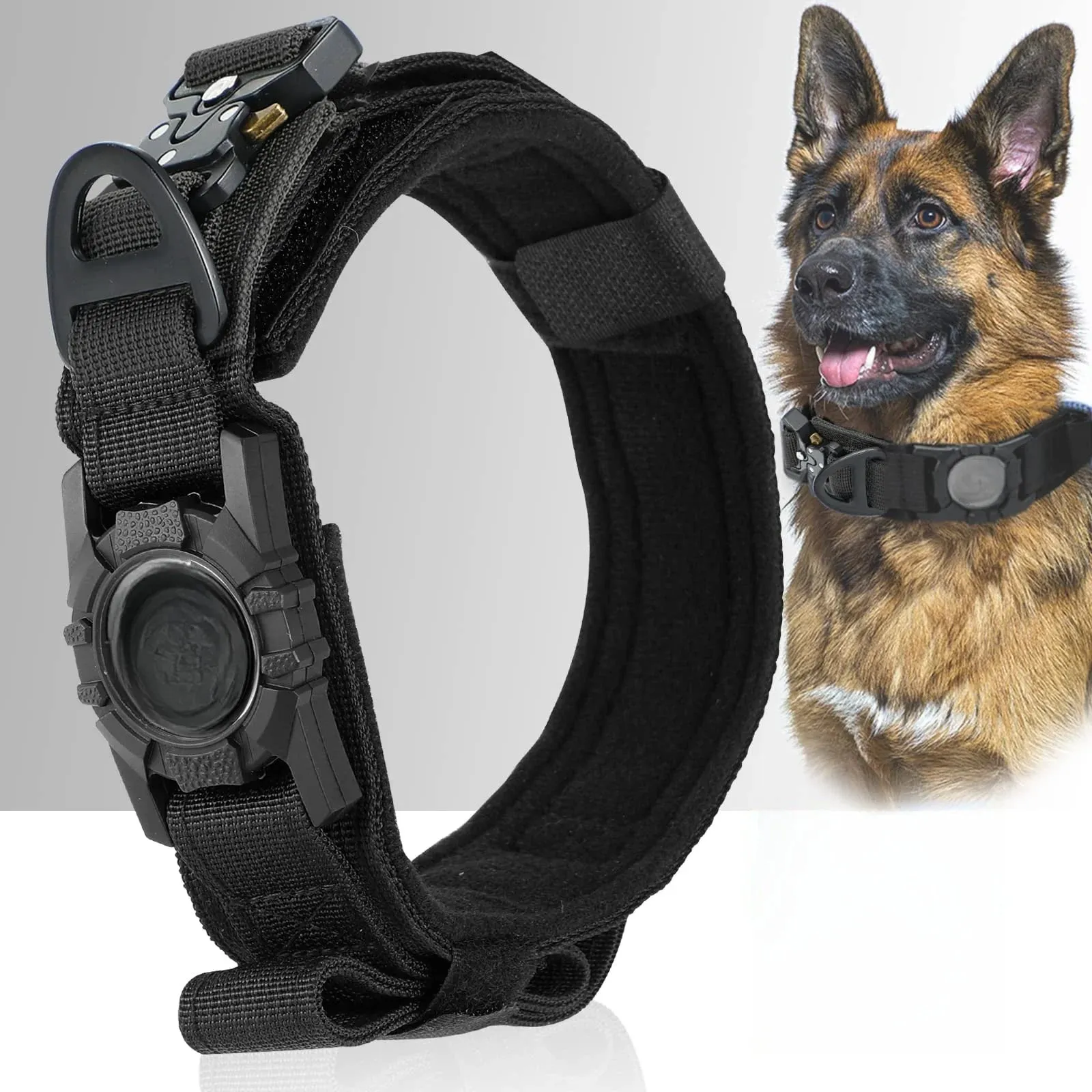 Adjustable Nylon AirTag Holder Dog Collar  Metal Buckle Pet Tactical Collar Dog Accessories Anti Lost and Pet Dogs Tracking Safe