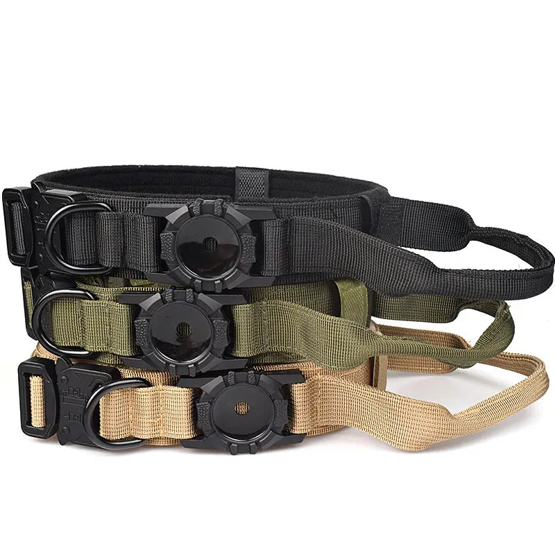 Adjustable Nylon AirTag Holder Dog Collar  Metal Buckle Pet Tactical Collar Dog Accessories Anti Lost and Pet Dogs Tracking Safe