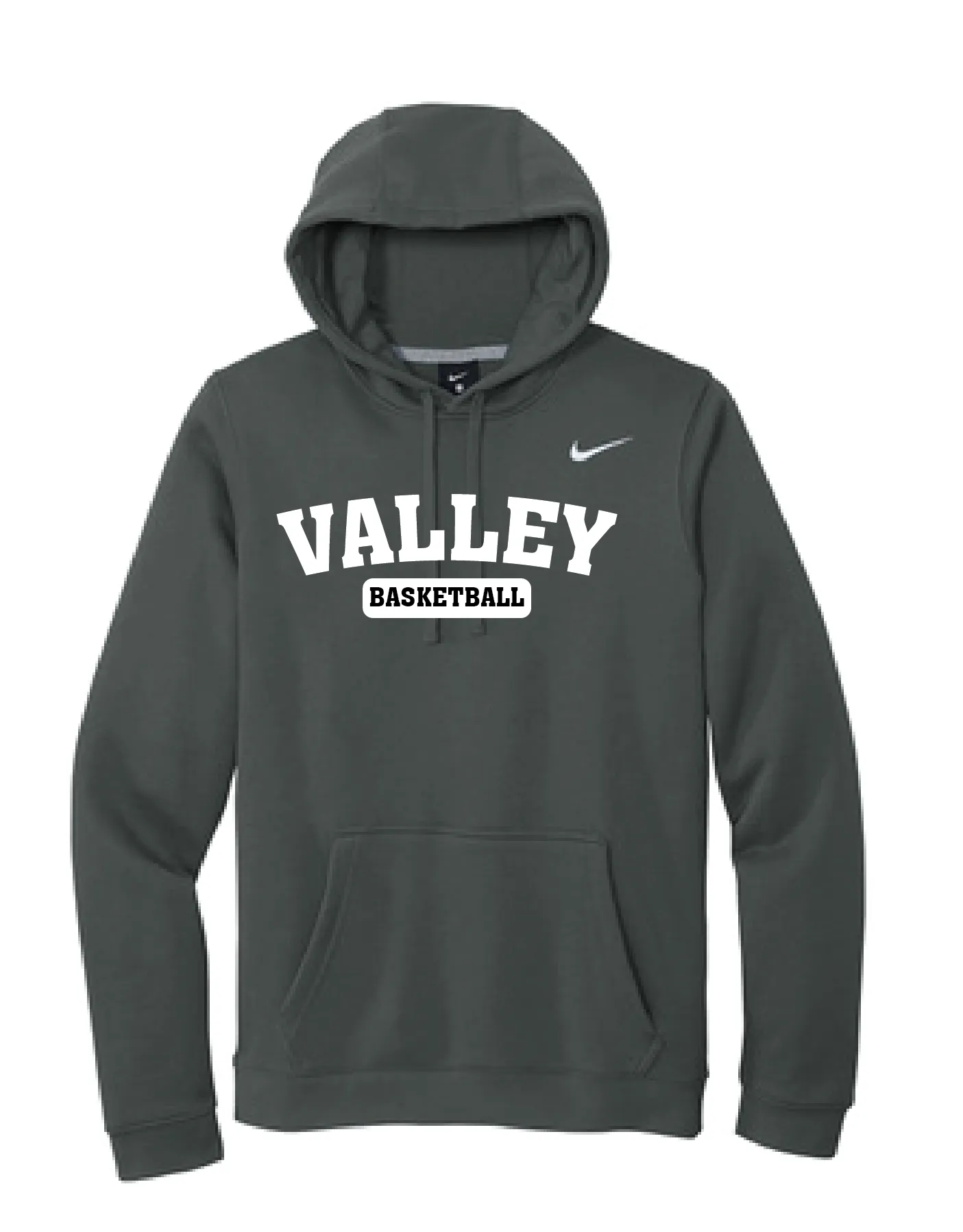 Apple Valley Basketball - Anthracite Nike Club Fleece Pullover Hoodie - Valley Appliqué