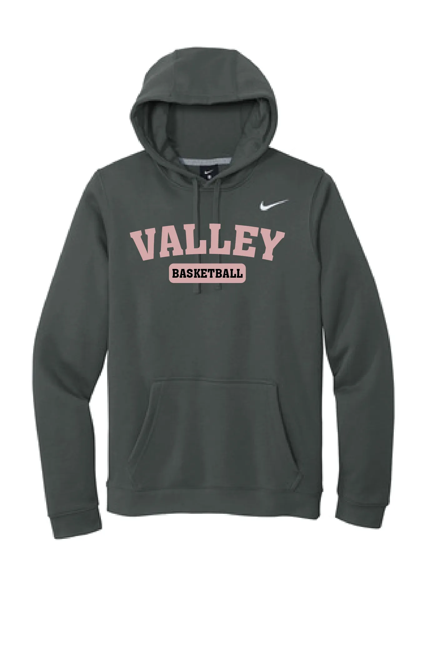 Apple Valley Basketball - Anthracite Nike Club Fleece Pullover Hoodie - Valley Appliqué