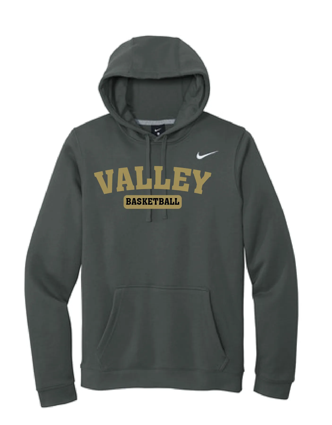 Apple Valley Basketball - Anthracite Nike Club Fleece Pullover Hoodie - Valley Appliqué