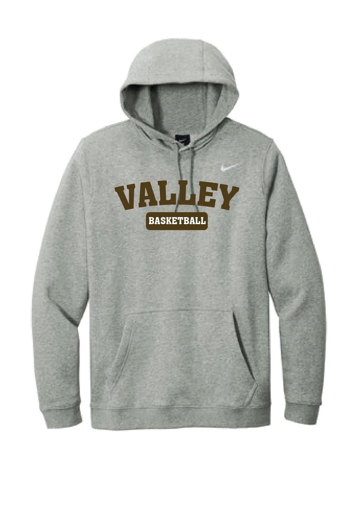 Apple Valley Basketball - Grey Heather Nike Club Fleece Pullover Hoodie - Valley Appliqué