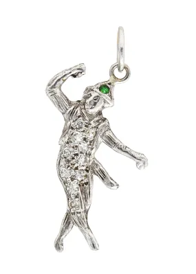 Art Deco Diamond Emerald 14 Karat White Gold Dancer Charm