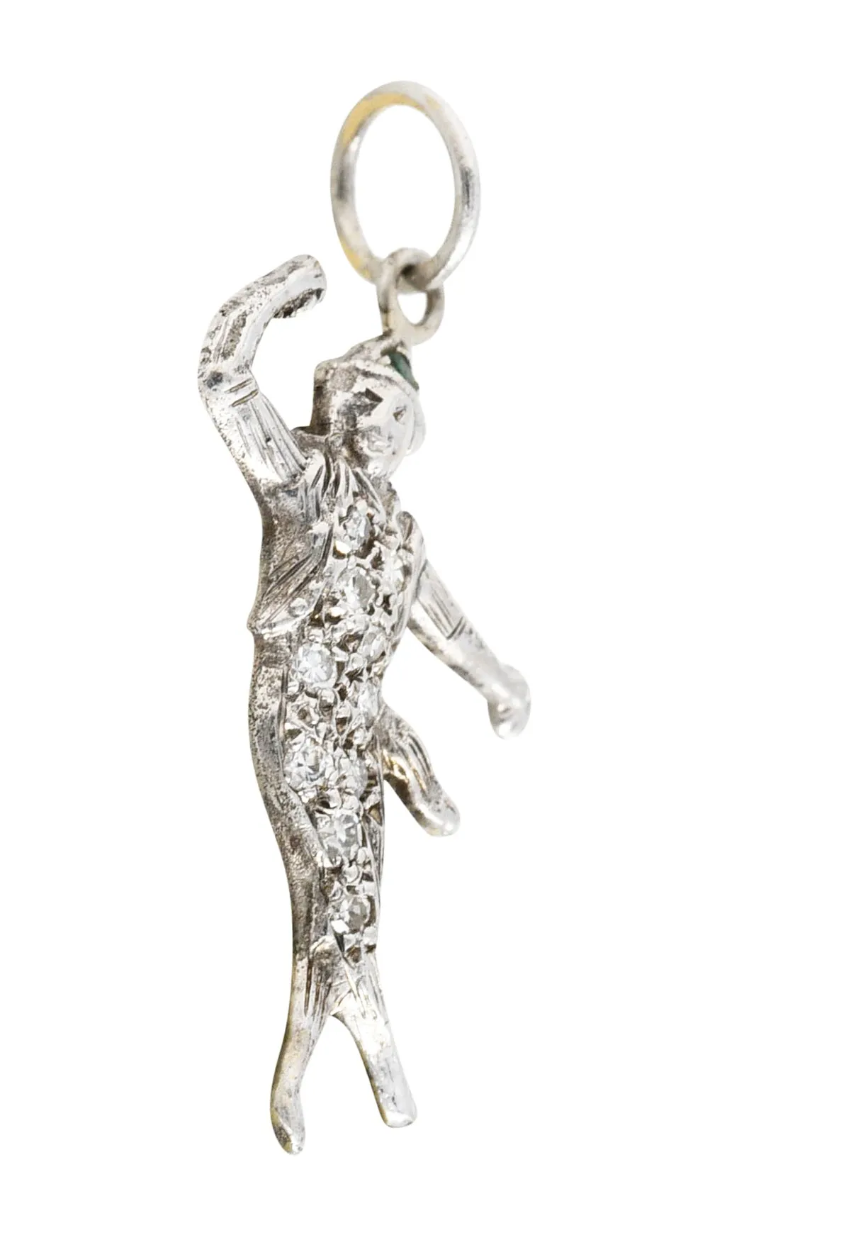 Art Deco Diamond Emerald 14 Karat White Gold Dancer Charm