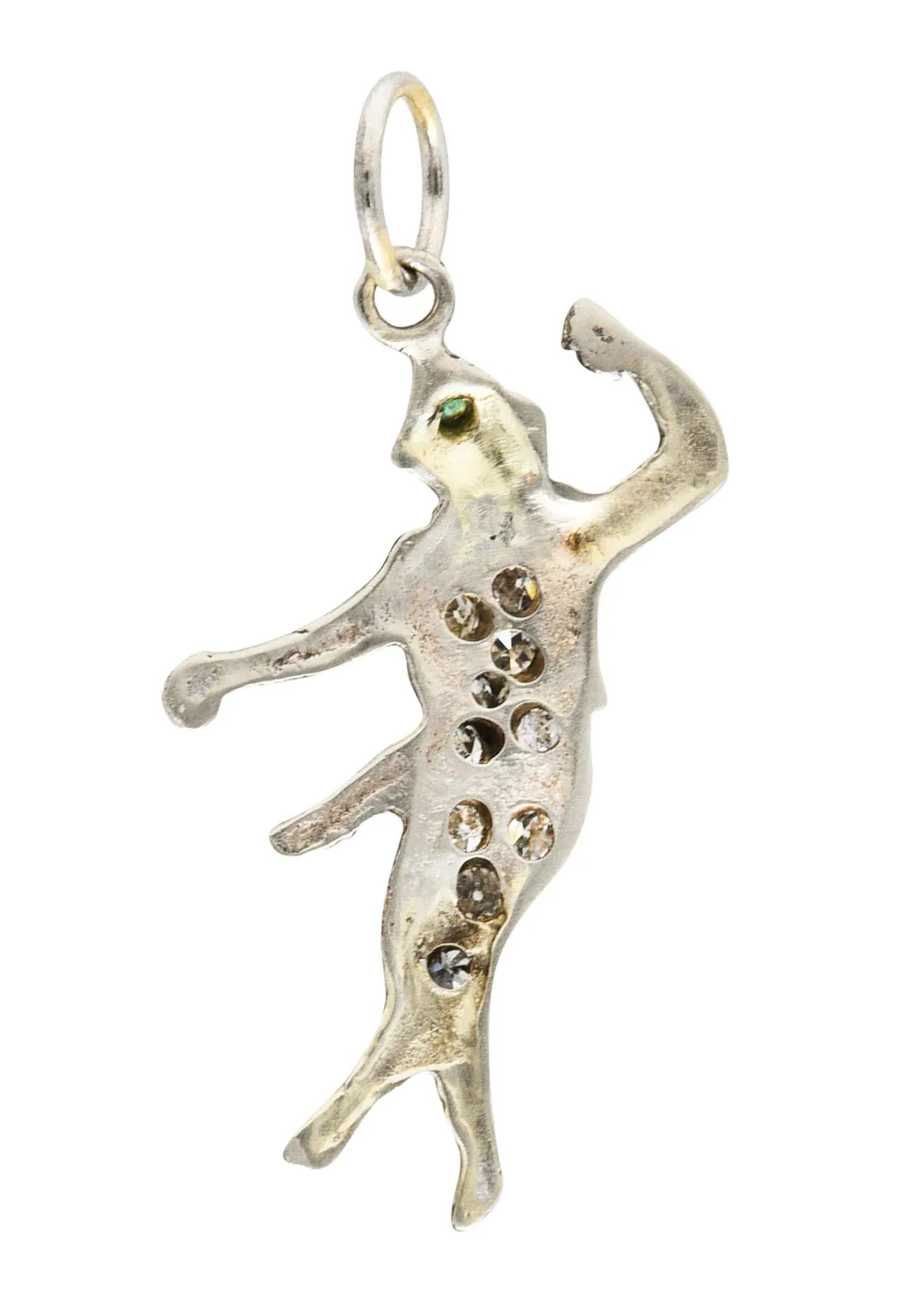 Art Deco Diamond Emerald 14 Karat White Gold Dancer Charm