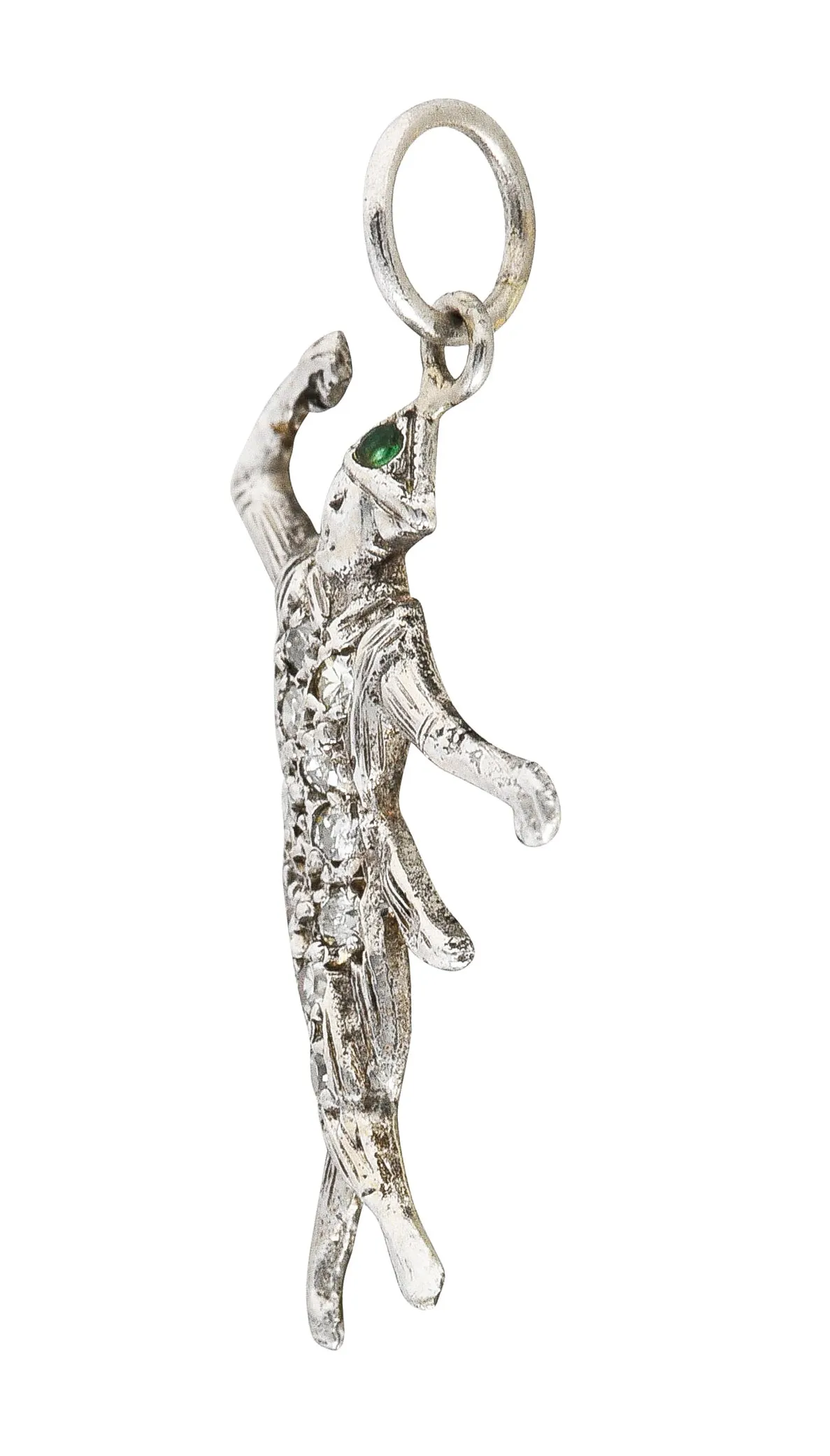 Art Deco Diamond Emerald 14 Karat White Gold Dancer Charm
