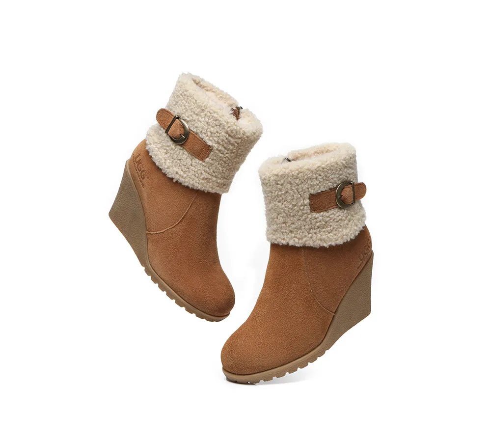 AUSTRALIAN SHEPHERD® UGG Boots Women Sheepskin Shearling Zipper Wedge Joanna