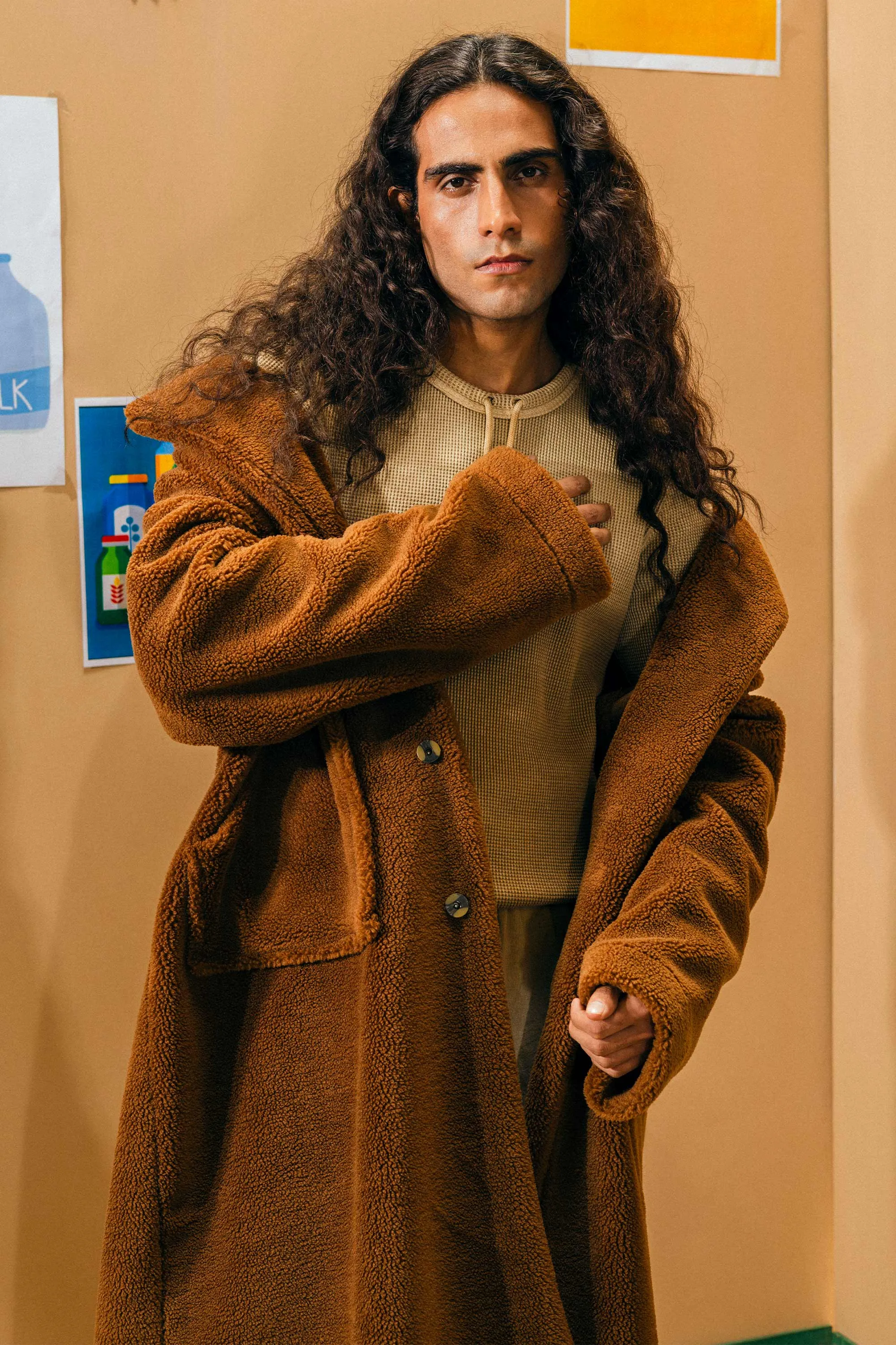 Brown Fur-Leather Long Coat