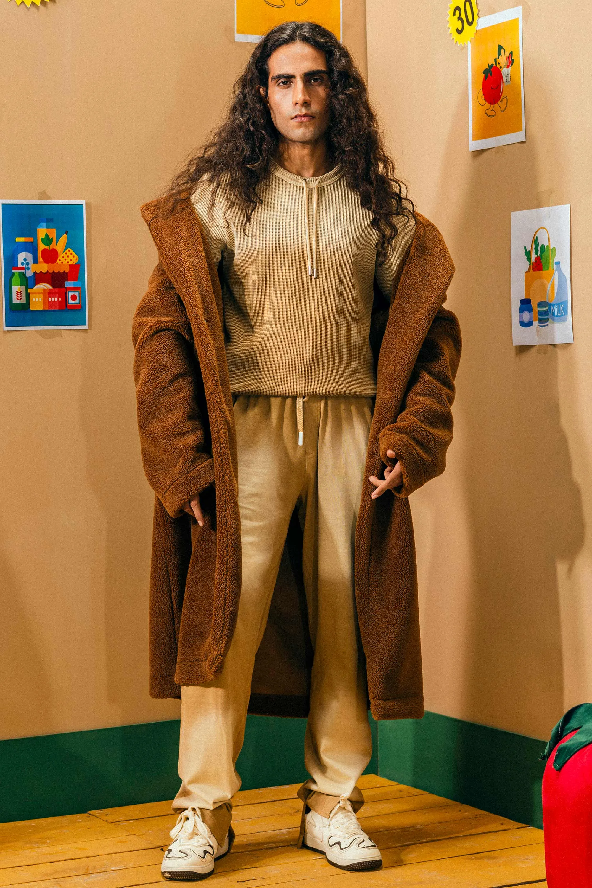Brown Fur-Leather Long Coat