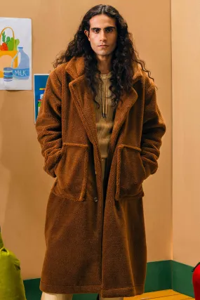 Brown Fur-Leather Long Coat