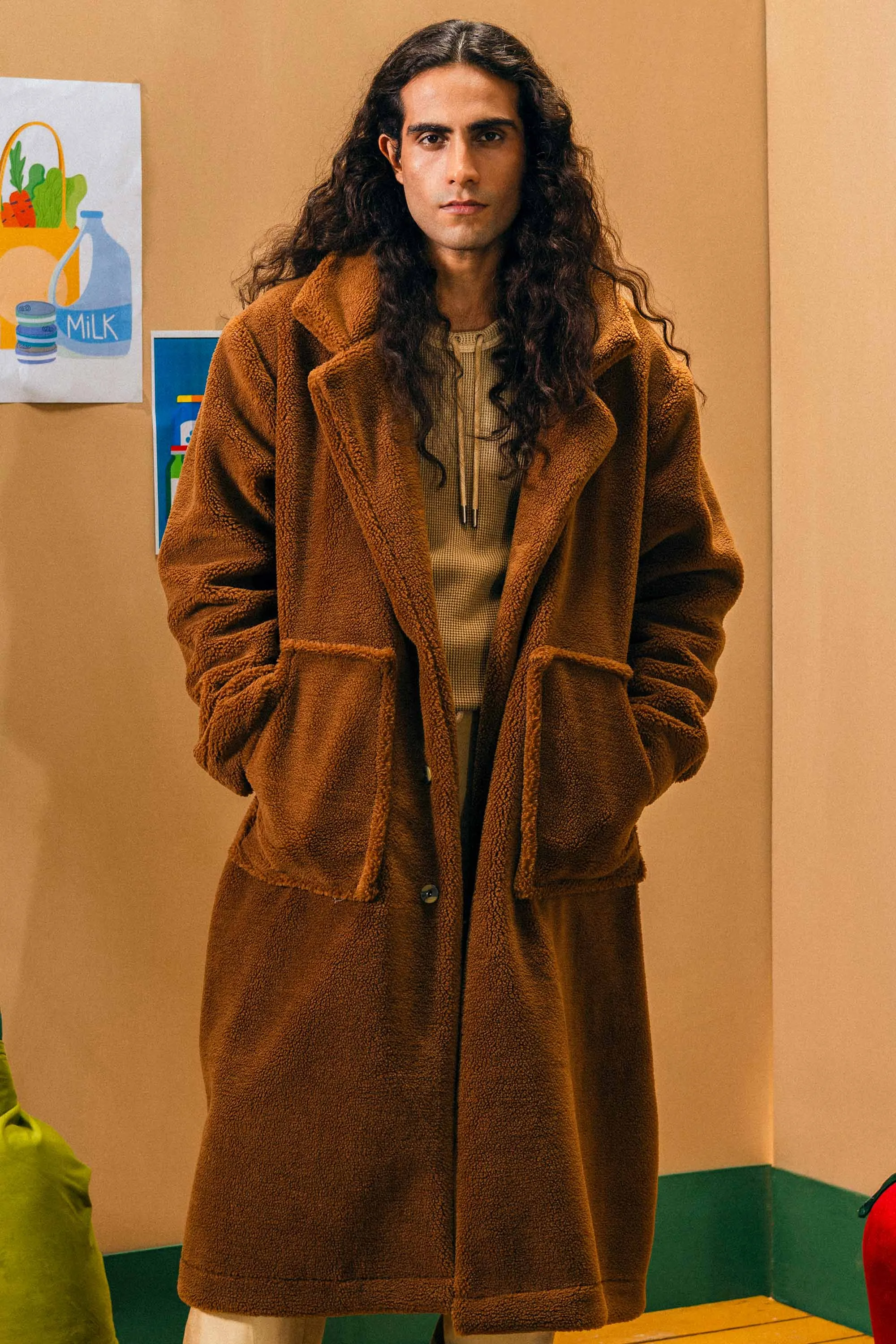 Brown Fur-Leather Long Coat