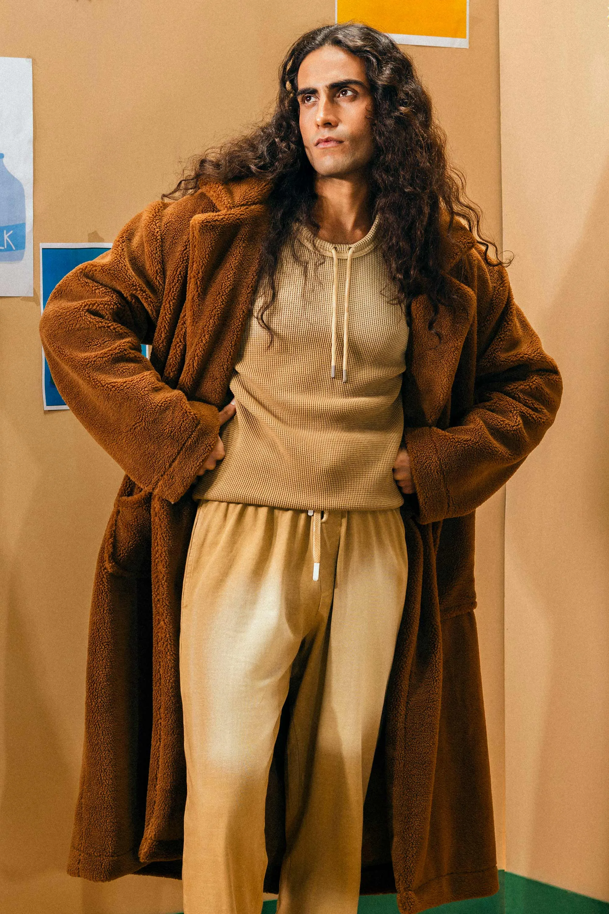 Brown Fur-Leather Long Coat