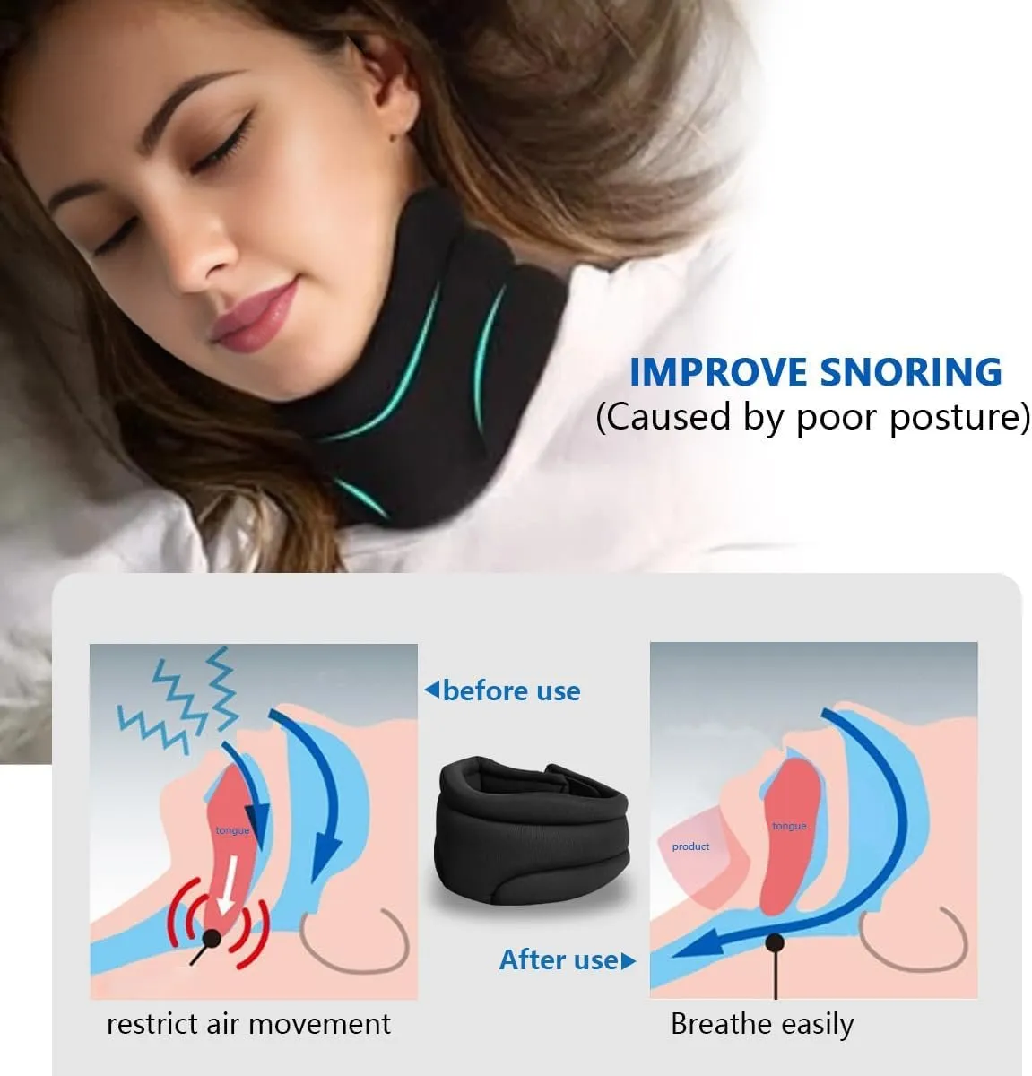 Cervi Correct Neck Brace - Adjustable Cervical Collar for Sleeping, Anti snoring and Neck Pain Support