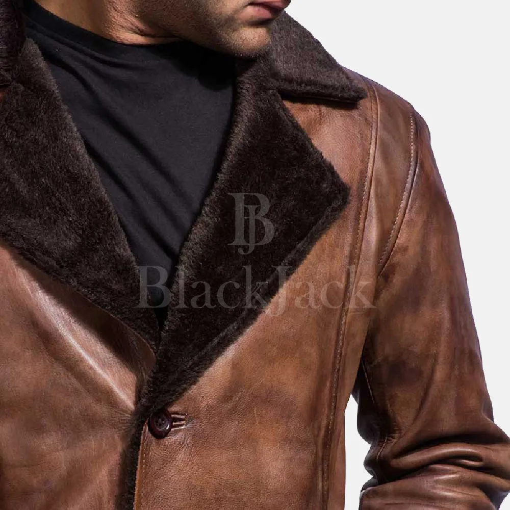 Cinnamon Vintage Distressed Leather Fur Coat