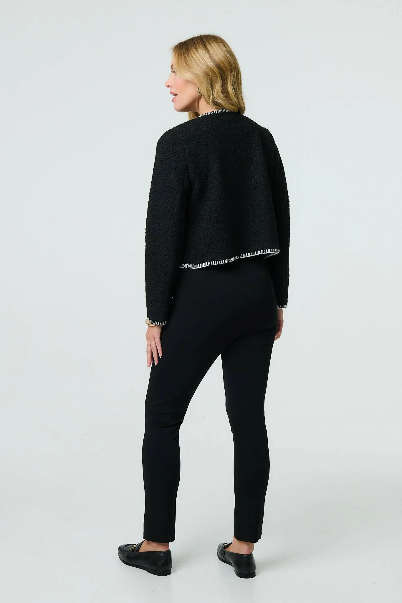 Contrast Stitch Trim Cropped Jacket