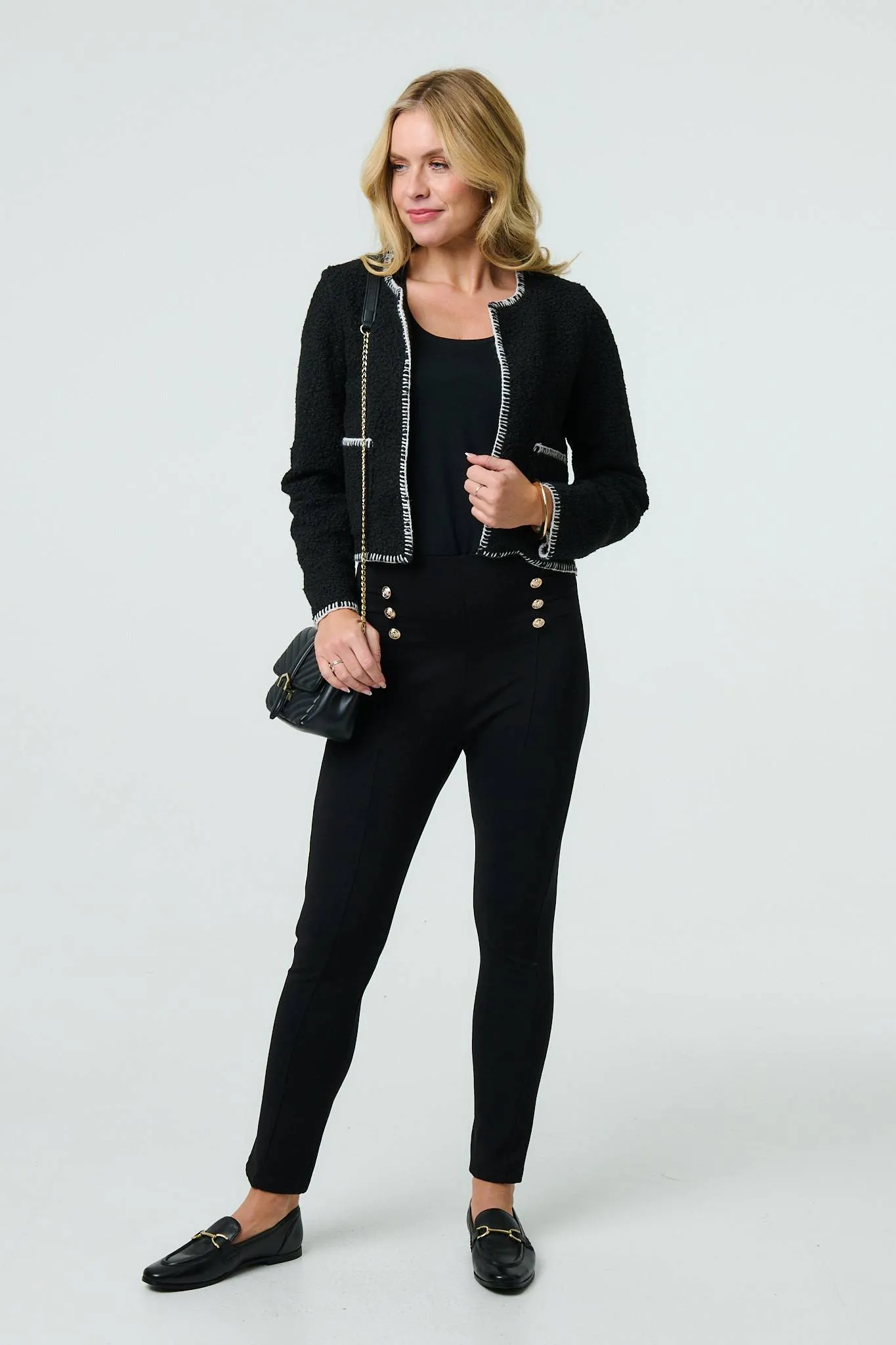 Contrast Stitch Trim Cropped Jacket