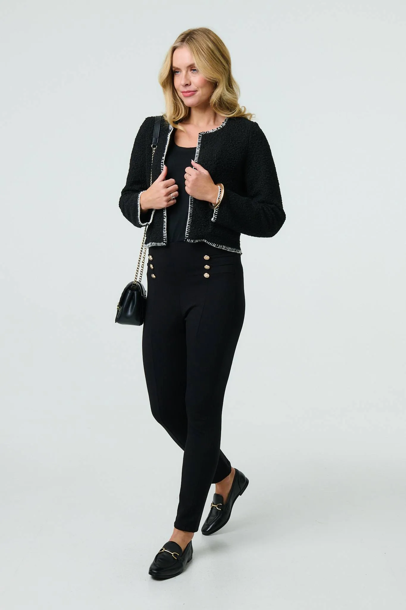 Contrast Stitch Trim Cropped Jacket
