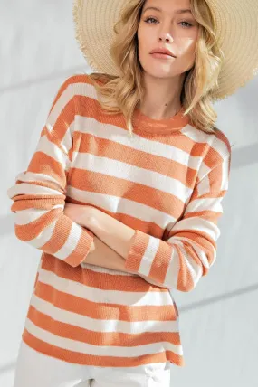 Easel Lightweight Striped Sweater in Rust