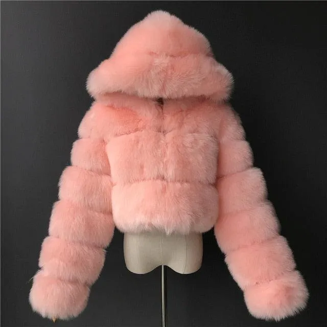 Faux Fur Cropped Bubble Jacket