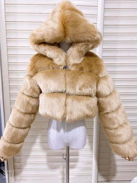 Faux Fur Cropped Bubble Jacket