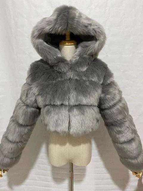 Faux Fur Cropped Bubble Jacket