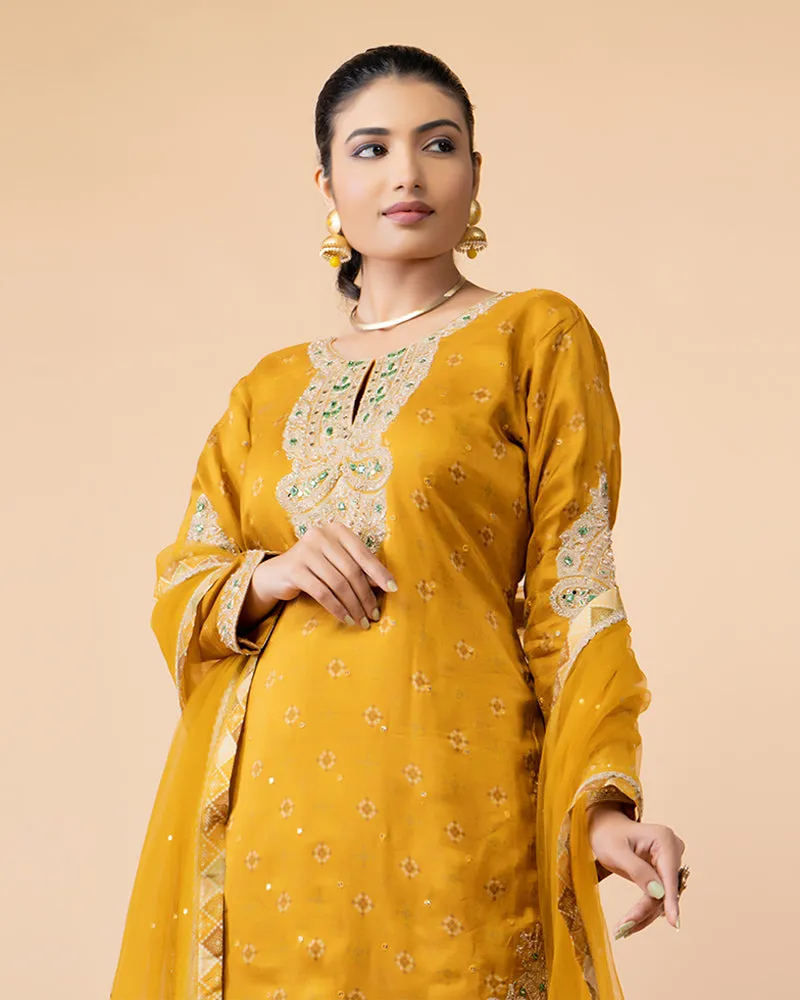 Golden Yellow Palazzo Set Embellished with Mirror Work