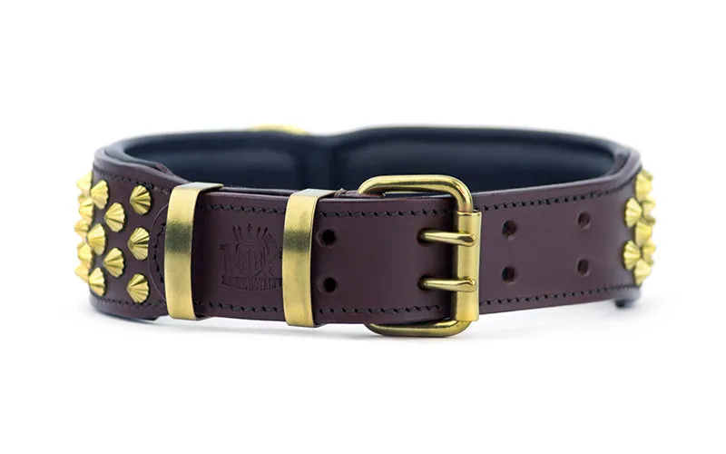 Hand Made Leather Dog Collar - Ruthless Brown & Brass (Wide Fit)