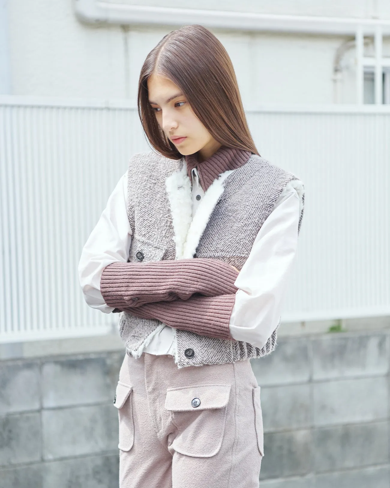 herringbone no collar gilet