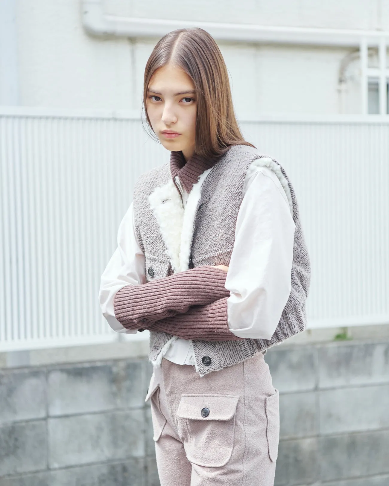 herringbone no collar gilet