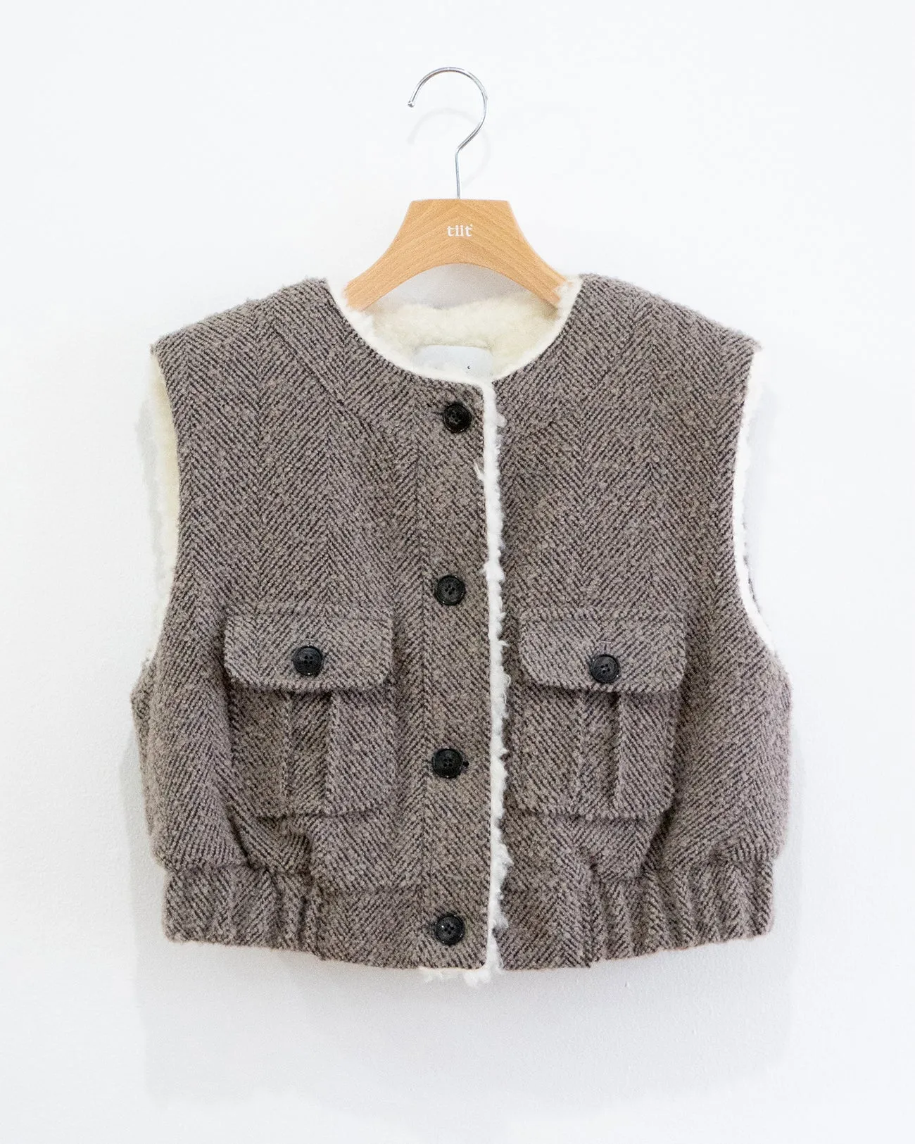 herringbone no collar gilet