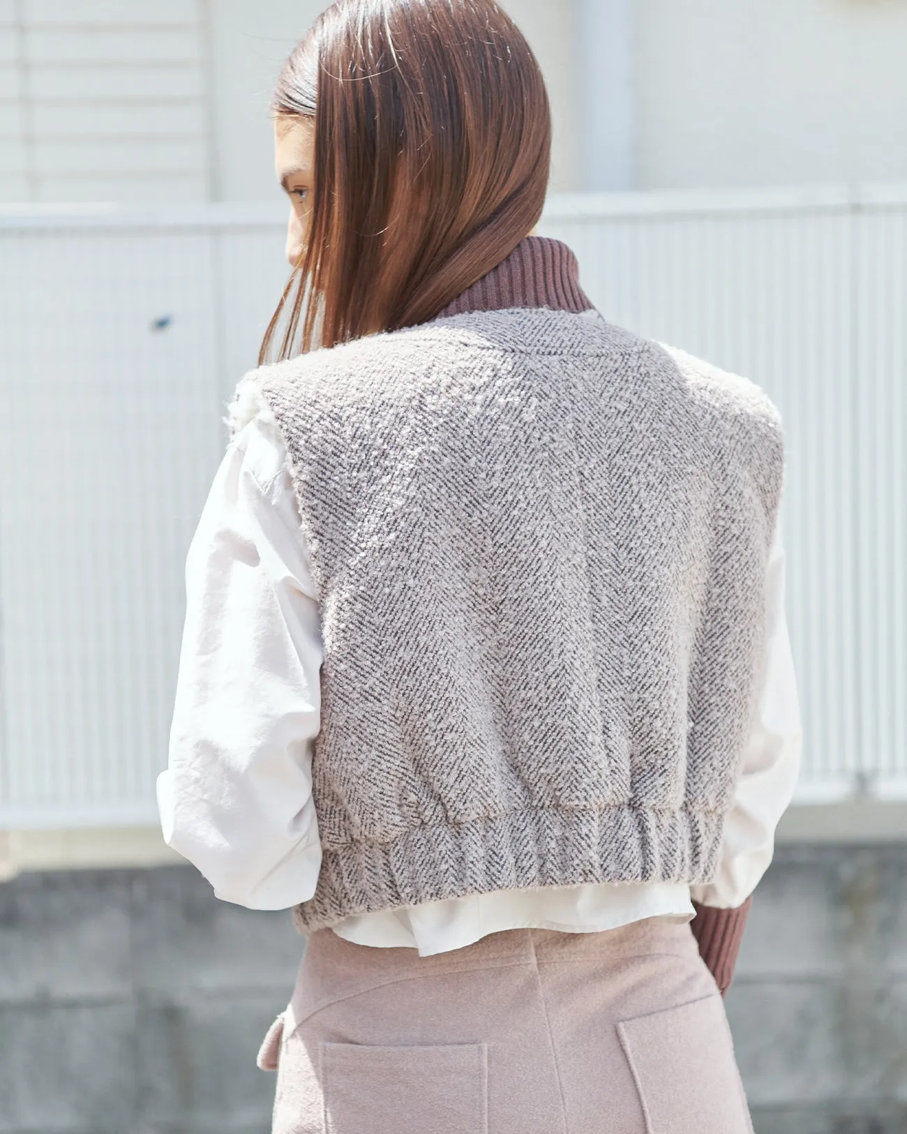 herringbone no collar gilet