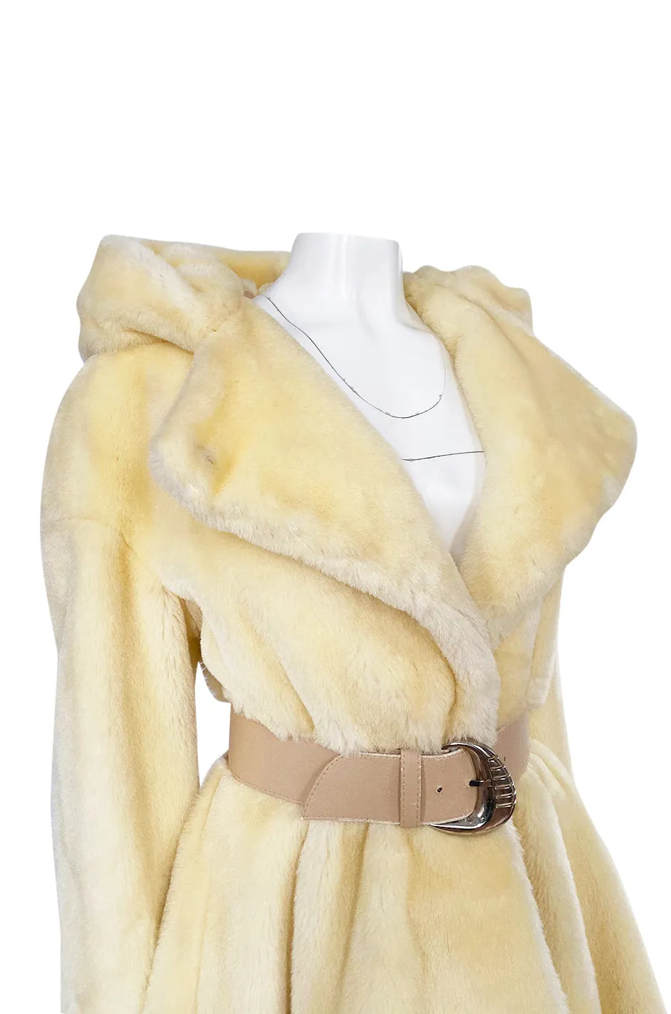 Incredible 1980s Thierry Mugler Cinched Waist Faux Fur Hooded Coat