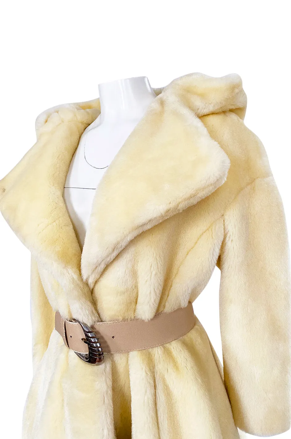 Incredible 1980s Thierry Mugler Cinched Waist Faux Fur Hooded Coat