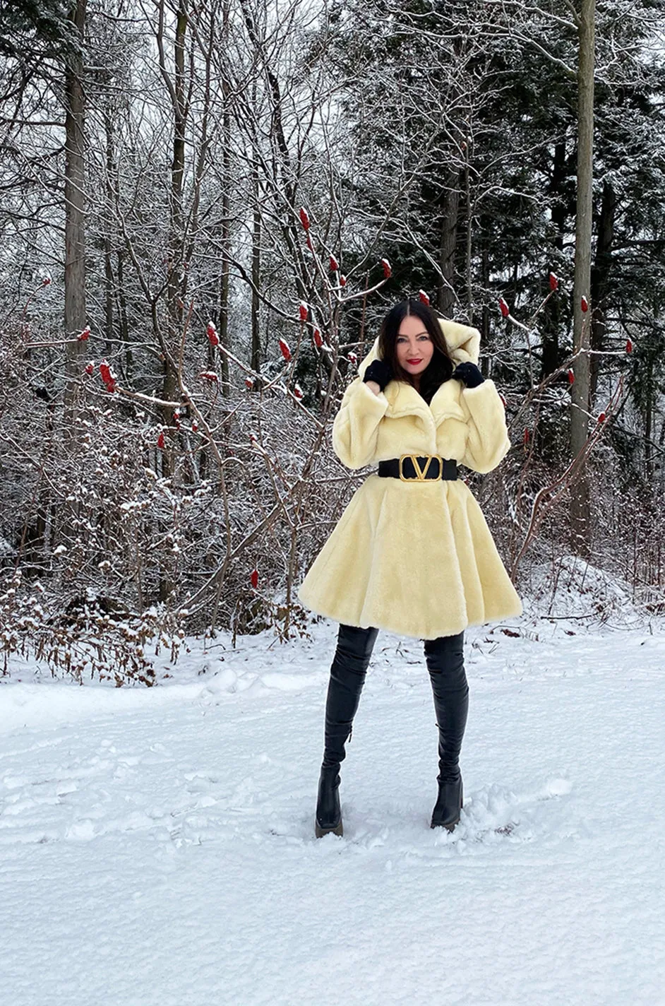 Incredible 1980s Thierry Mugler Cinched Waist Faux Fur Hooded Coat