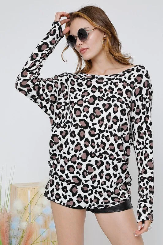 LEOPARD PRINT TWIST BACK SWEATER TOP in S-L