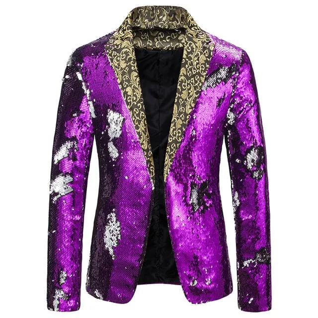 Luxury Sequin Glitter Flower Lapel Men Blazer