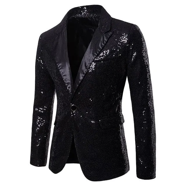 Luxury Sequin Glitter Flower Lapel Men Blazer