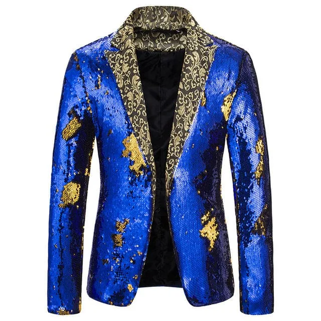 Luxury Sequin Glitter Flower Lapel Men Blazer