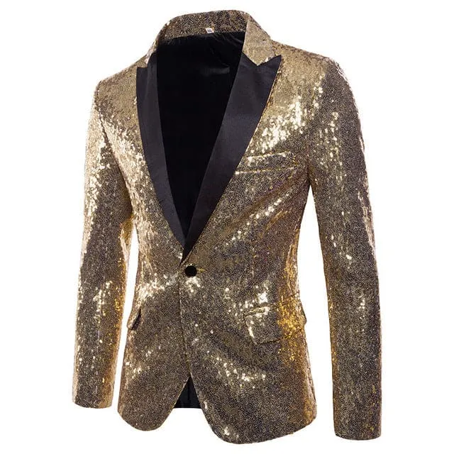 Luxury Sequin Glitter Flower Lapel Men Blazer
