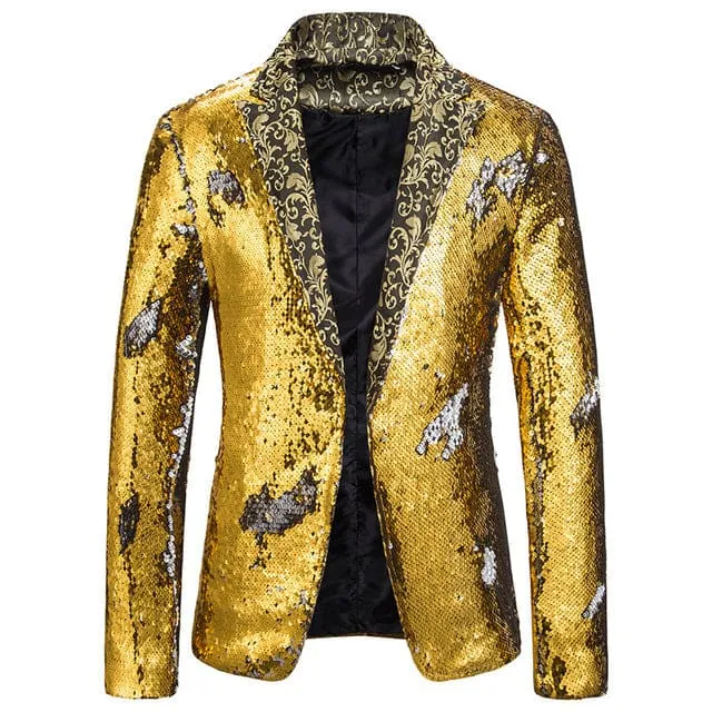 Luxury Sequin Glitter Flower Lapel Men Blazer