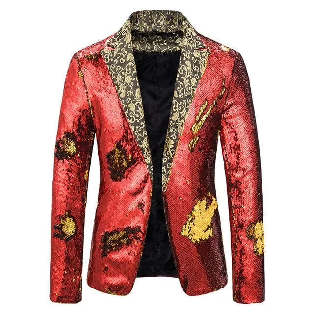 Luxury Sequin Glitter Flower Lapel Men Blazer
